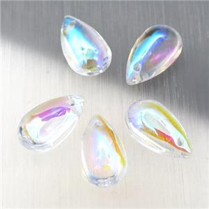 clear crystal glass teardrop beads, AB-color electroplated, approx 8-14mm [GS1746]