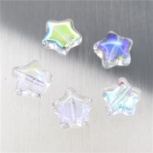 clear crystal glass star beads, AB-color electroplated, approx 8mm [GS1755]