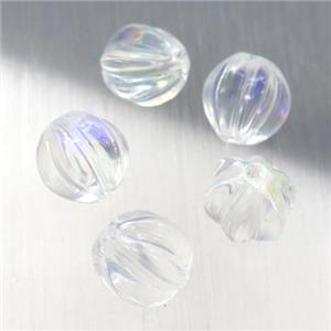 clear crystal glass melon beads, Ab-color electroplated, approx 10mm dia [GS1763-10MM]