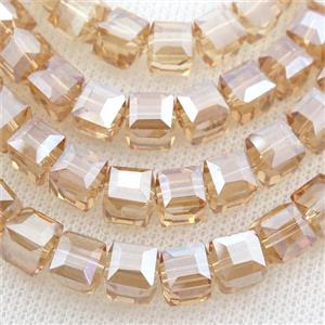 gold champagne Chinese Crystal Glass Beads, faceted cube, approx 7.5mm, 98pcs per st [GS1825]