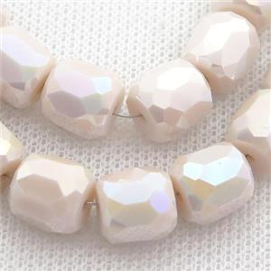 Jadeite Glass Beads, faceted barrel, beige cream, approx 10mm, 50pcs per st [GS1847]