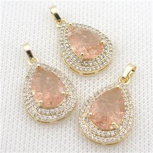 copper teardrop pendant paved zircon with crystal glass, approx 16-21mm [GS1853]