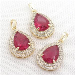 copper teardrop pendant paved zircon with red crystal glass, approx 16-21mm [GS1858]