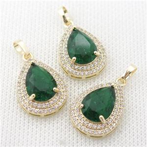 copper teardrop pendant paved zircon with green crystal glass, approx 16-21mm [GS1859]