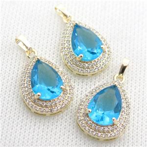 copper teardrop pendant paved zircon with blue crystal glass, approx 16-21mm [GS1860]