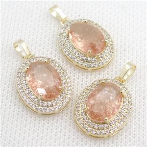 copper oval pendant paved zircon with crystal glass, approx 16-21mm [GS1865]