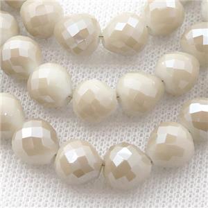 beige Jadeite Glass Beads, faceted teardrop, approx 8mm, 70pcs per st [GS1887-8MM]
