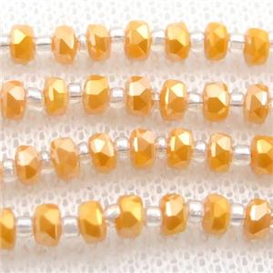 golden Jadeite Glass Beads, faceted rondelle, approx 4mm, 60cm length [GS1913]