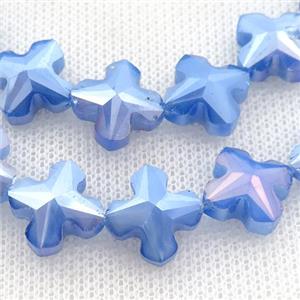 blue Crystal Glass cross Beads, approx 14mm, 50pcs per st [GS1931]