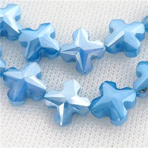 blue Crystal Glass cross Beads, approx 14mm, 50pcs per st [GS1935]