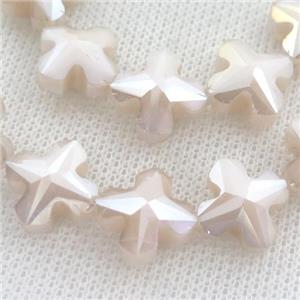 beige Crystal Glass cross Beads, approx 14mm, 50pcs per st [GS1936]