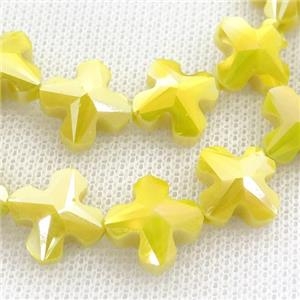 yellow Crystal Glass cross Beads, approx 14mm, 50pcs per st [GS1938]