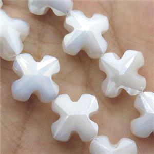 white cream Crystal Glass cross Beads, approx 14mm, 50pcs per st [GS1940]