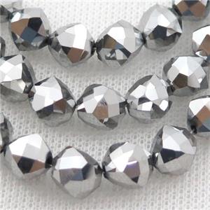 Crystal Glass Beads, freeform, silver plated, approx 9mm, 60pcs per st [GS1961]