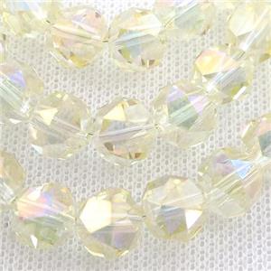 Crystal Glass Beads, faceted round, yellow electroplated, approx 10mm, 60pcs per st [GS1967]