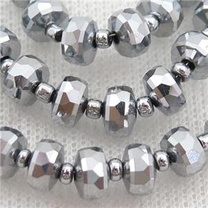Crystal Glass beads, faceted rondelle, silver plated, approx 5-7mm, 100pcs per st [GS2011-8MM]