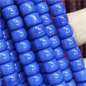 blue Jadeite Glass beads, barrel, approx 8mm [GS2034]