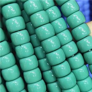 green Jadeite Glass beads, barrel, approx 8mm [GS2037]