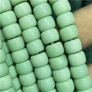 green Jadeite Glass beads, barrel, approx 8mm [GS2039]