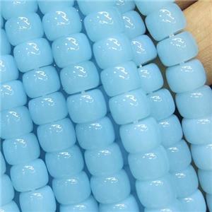 blue Jadeite Glass beads, barrel, approx 8mm [GS2054]
