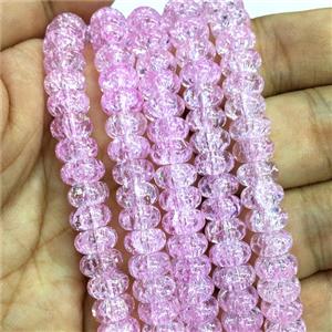 lt.hotpink Crackle Crystal Glass rondelle beads, approx 5x8mm [GS2087]