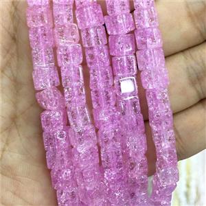 hotpink Crackle Crystal Glass cube beads, approx 6x6mm [GS2095]