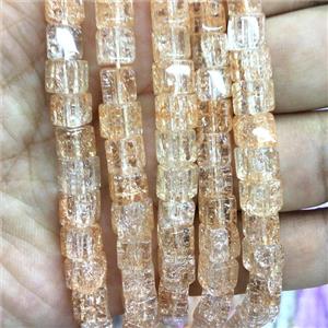 peach Crackle Crystal Glass cube beads, approx 6x6mm [GS2096]