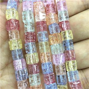 mixed Crackle Crystal Glass cube beads, approx 6x6mm [GS2104]