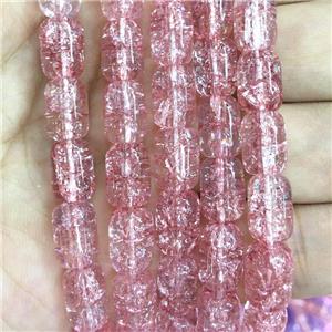 pink Crackle Crystal Glass barrel beads, approx 8x11mm [GS2111]