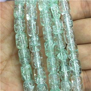 green Crackle Crystal Glass barrel beads, approx 8x11mm [GS2114]