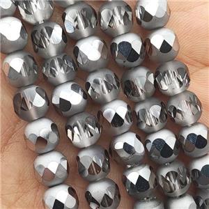 Crystal Glass beads, faceted round, platinum electroplated, approx 8mm [GS2143]