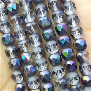 Crystal Glass beads, faceted round, half rainbow electroplated, approx 8mm [GS2144]