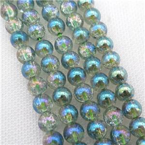 round Crackle Crystal Glass Beads, green AB-color plated, approx 12mm dia [GS2147-12MM]