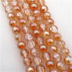 round Crackle Crystal Glass Beads, half orange plated, approx 4mm dia [GS2149-4MM]