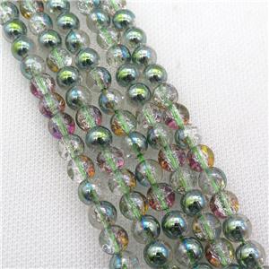round Crackle Crystal Glass Beads, half green plated, approx 8mm dia [GS2150-8MM]