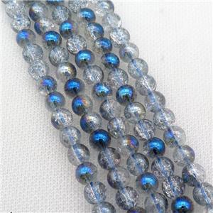 round Crackle Crystal Glass Beads, half blue plated, approx 6mm dia [GS2151-6MM]