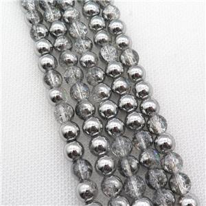 round Crackle Crystal Glass Beads, half silver plated, approx 8mm dia [GS2152-8MM]