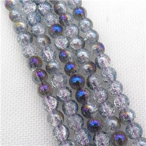 round Crackle Crystal Glass Beads, half purple plated, approx 4mm dia [GS2154-4MM]