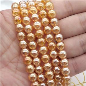 round Crackle Crystal Glass Beads, gold champagne plated, approx 10mm dia [GS2157-10MM]