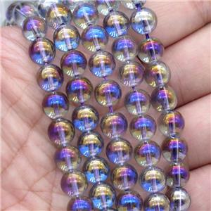 round Crystal Glass Beads, half purple plated, approx 4mm dia [GS2168-4MM]