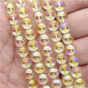 round Crystal Glass Beads, yellow AB-color, approx 4mm dia [GS2176-4MM]