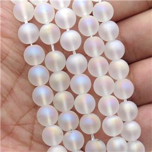round Crystal Glass Beads, white AB-color, matte, approx 4mm dia [GS2178-4MM]