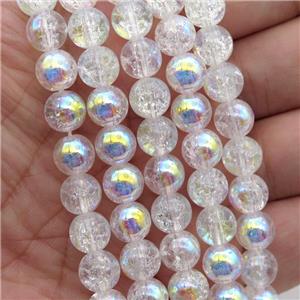 round Crystal Crackle Glass Beads, half AB-color, approx 8mm dia [GS2179-8MM]