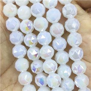 white Jadeite Glass Beads, faceted round, Ab-color, approx 10mm, 72pcs per st [GS2223]