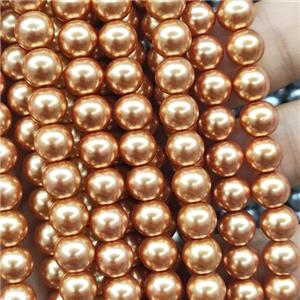 goldchampagne Pearlized Glass Beads, round, approx 6mm dia, 70pcs per st [GS2233-6MM]