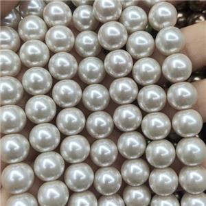 round Pearlized Glass Beads, creamWhite, approx 8mm, 52pcs per st [GS2236-8MM]