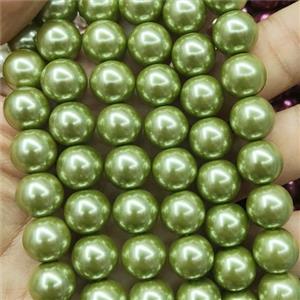 olive Pearlized Glass Beads, round, approx 8mm, 52pcs per st [GS2237-8MM]
