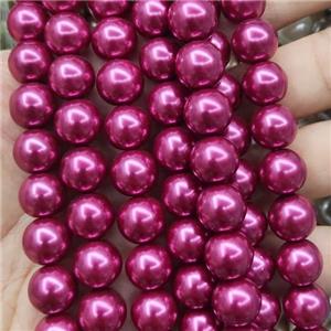 fuchsia Pearlized Glass Beads, round, approx 6mm dia, 70pcs per st [GS2238-6MM]
