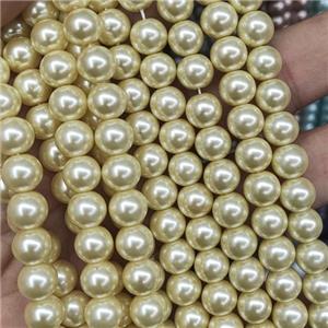round Pearlized Glass Beads, creamYellow, approx 8mm, 52pcs per st [GS2240-8MM]