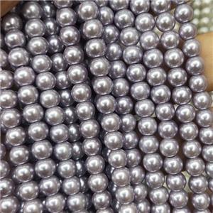 purplegray Pearlized Glass Beads, round, approx 6mm dia, 70pcs per st [GS2248-6MM]